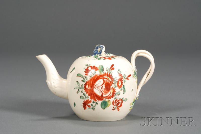 Appraisal: Staffordshire Enamel Decorated Creamware Teapot and Cover England c probably