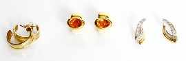 Appraisal: Three pairs of ct gold earrings one set with diamonds