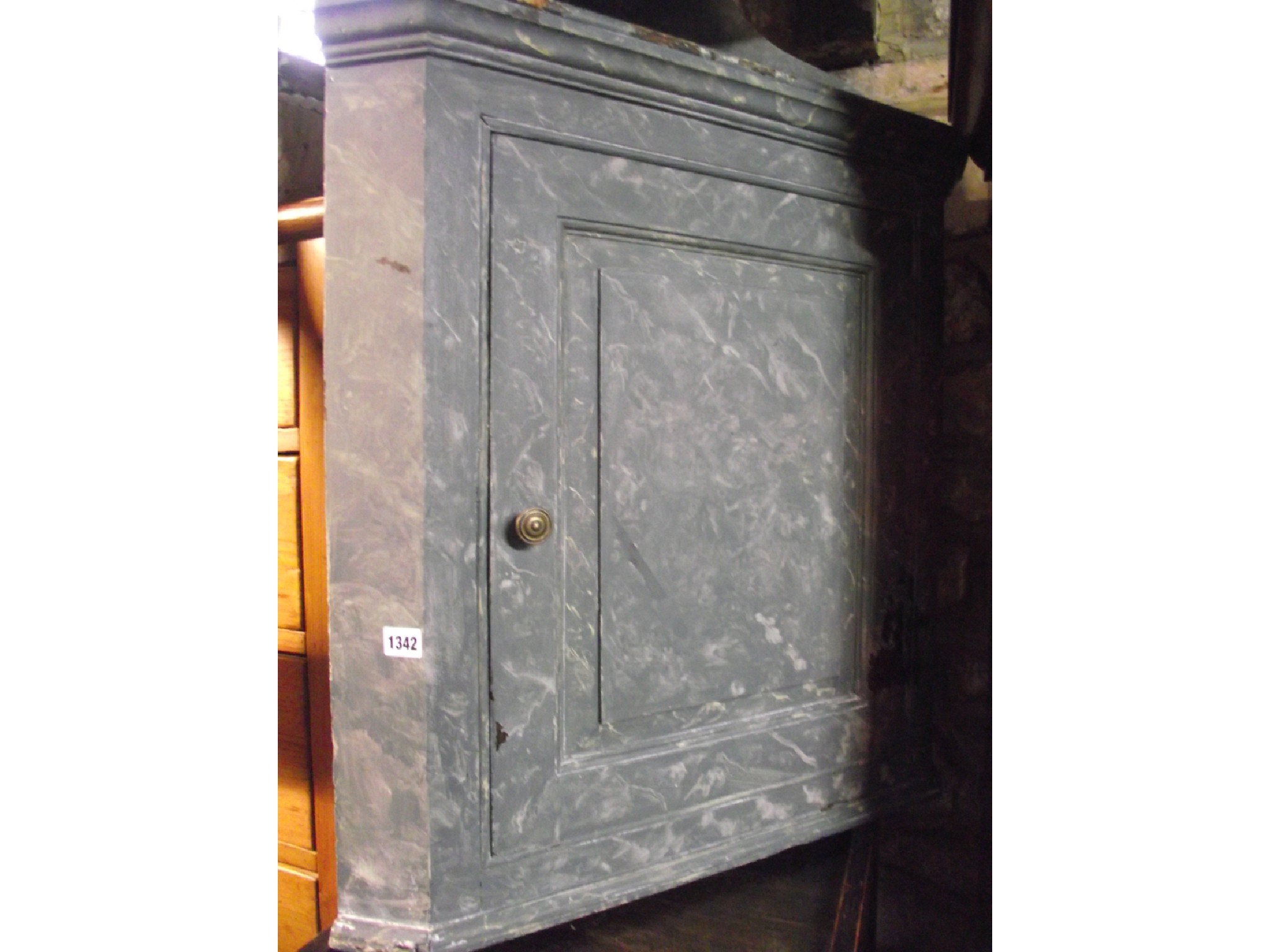 Appraisal: A vintage probably th century hanging corner cupboard enclosed by