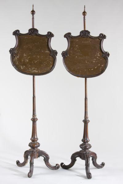 Appraisal: Pair of Victorian Baroque Pole Screens circa s mahogany with