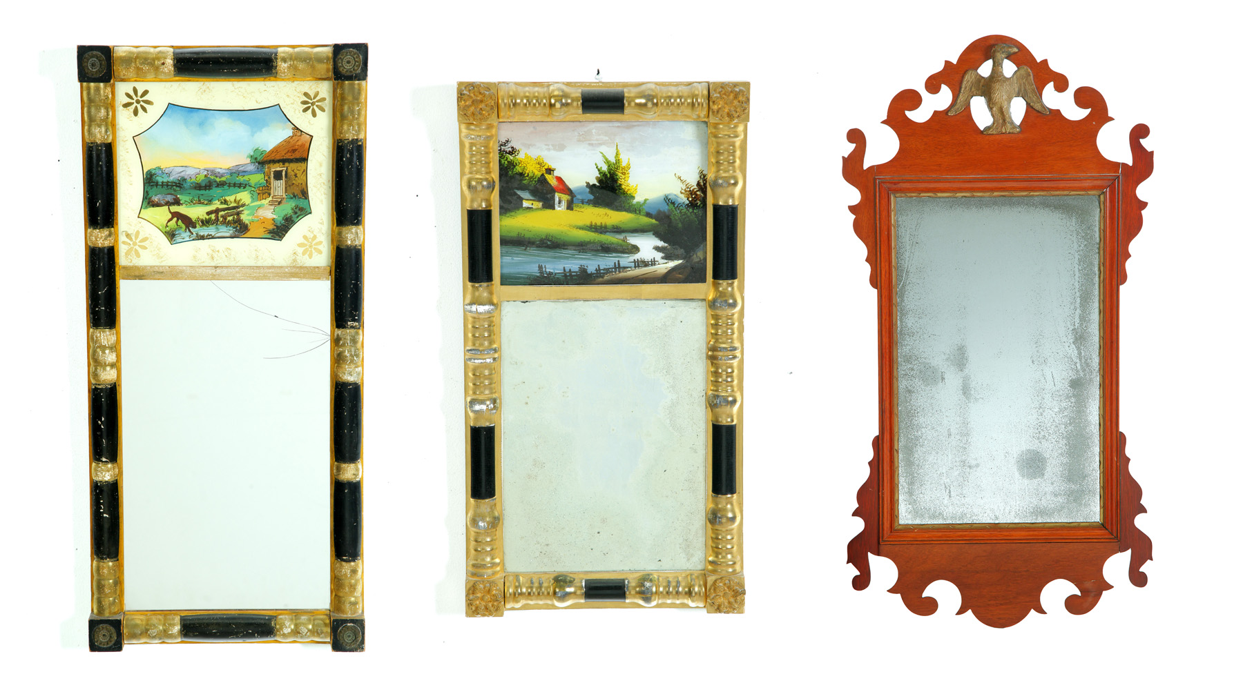 Appraisal: THREE AMERICAN MIRRORS Eighteenth- th century Chippendale with eagle crest