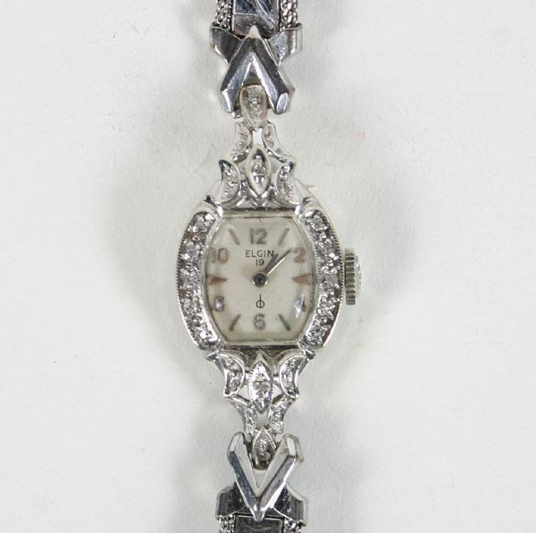 Appraisal: Vintage Elgin K white gold ladies' watch with diamond chips