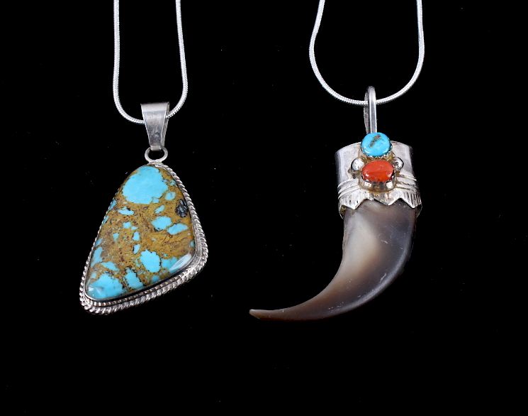 Appraisal: Navajo Bear Claw Pendent and Turquoise Pendent For your consideration