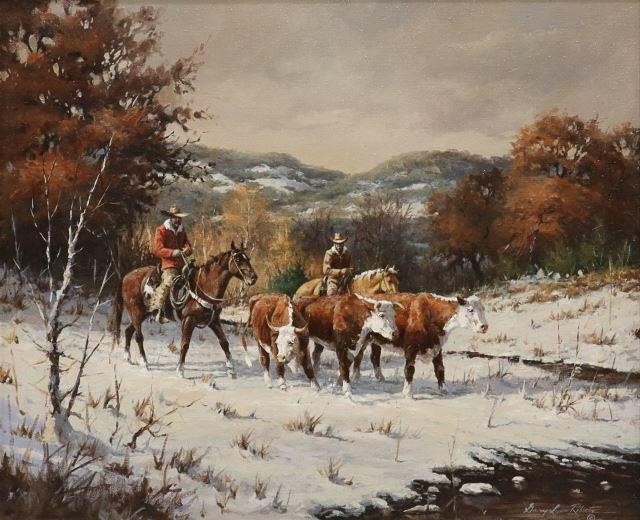 Appraisal: Framed oil on canvas painting Winter Roundup signed lower right