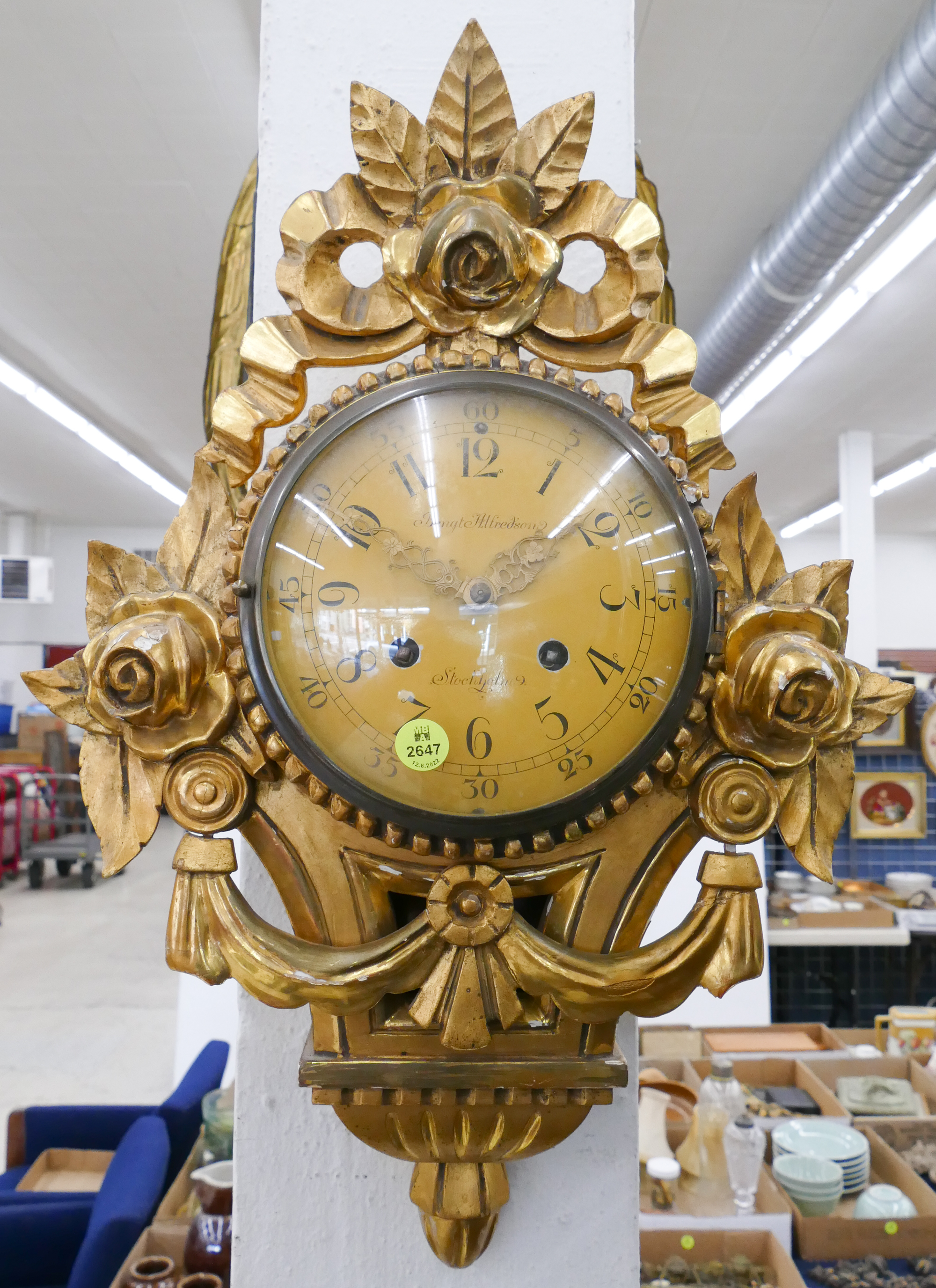 Appraisal: Bengt Alfredson Swedish Gilt Carved Wall Clock- x '' with