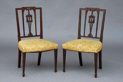 Appraisal: PAIR OF FEDERAL CARVED MAHOGANY SIDE CHAIRS Each stepped top