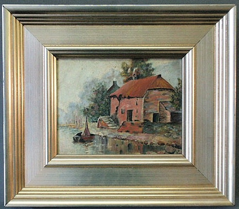 Appraisal: Oil on board painting of a Dutch landscape with houses