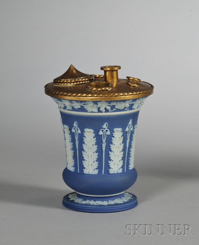 Appraisal: Wedgwood Gilt-bronze Mounted Dark Blue Jasper Dip Vase Inkstand England