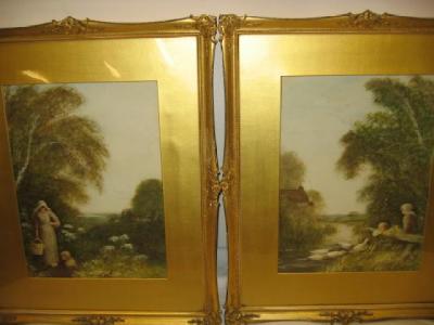 Appraisal: FRED HINES Mother and Child in a Landscape signed pair