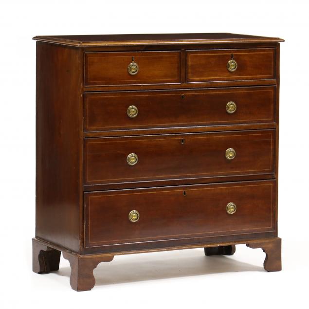 Appraisal: ANTIQUE ENGLISH INLAID MAHOGANY CHEST OF DRAWERS th century mahogany