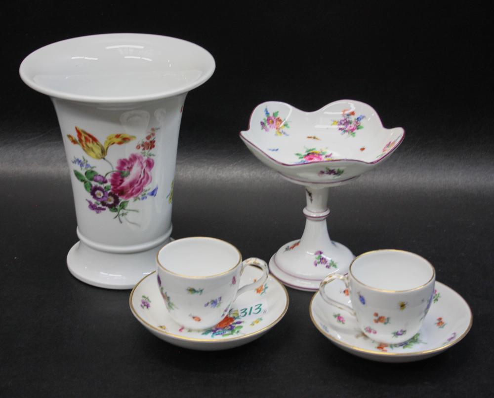 Appraisal: FIVE GERMAN MEISSEN TABLEWARE ITEMS each having a scattered flower