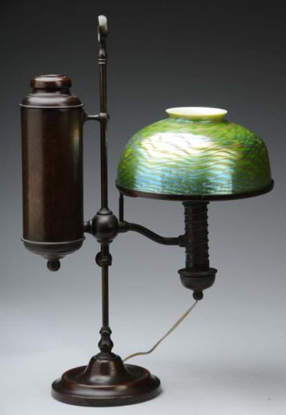 Appraisal: Vintage Tiffany Student Lamp with Glass Shade Description Beautiful iridescent