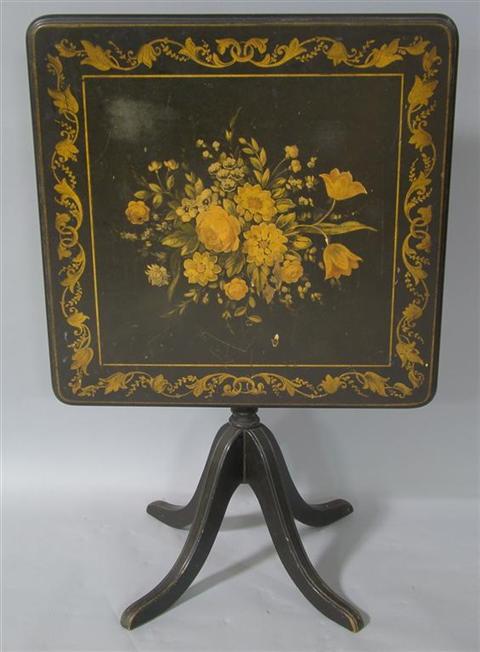 Appraisal: EDWARDIAN STYLE BLACK PAINTED WITH FLORAL SPRAY TILT TOP TABLE