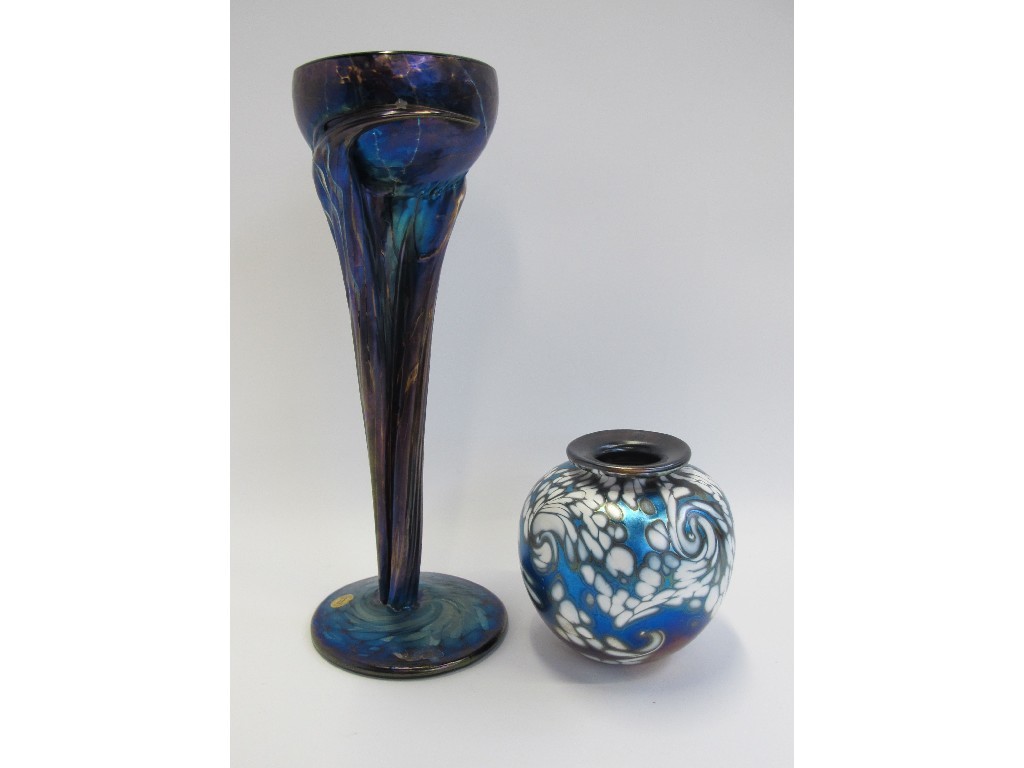 Appraisal: Colin Heany studio glass candleholder and an iridescent glass vase