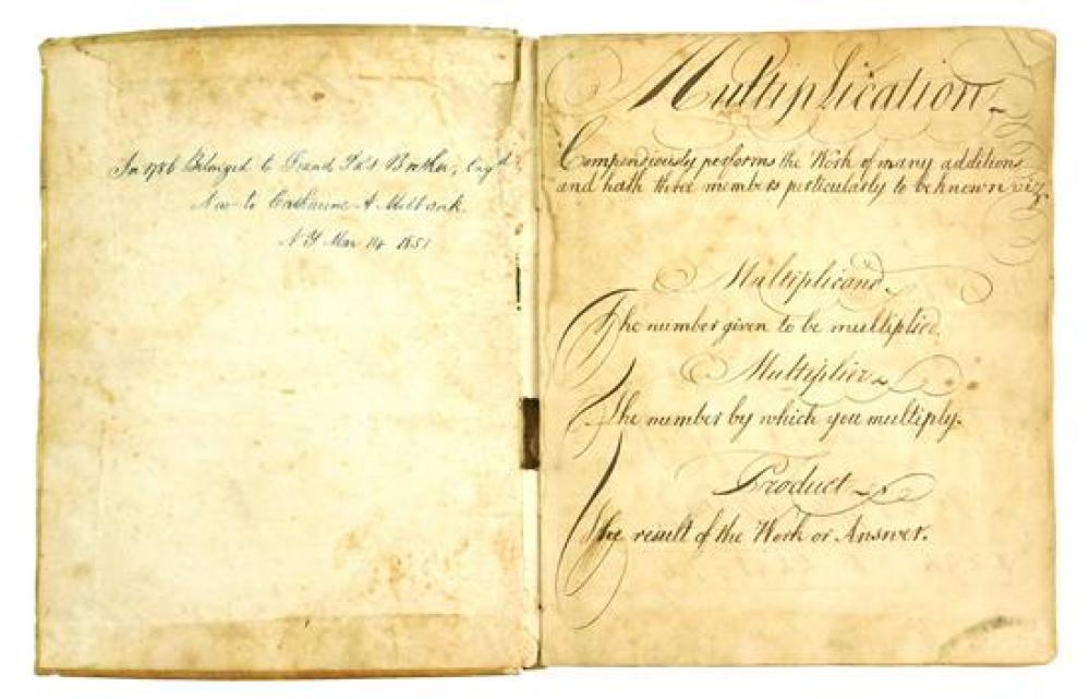 Appraisal: Manuscript school mathematic notebook early s elegant calligraphic math problems