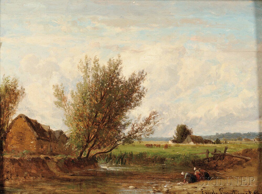 Appraisal: Emile Charles Lambinet French - Washerwomen at a Country Stream