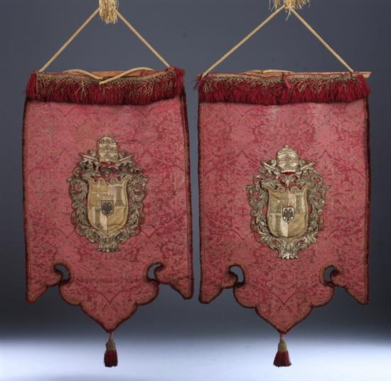 Appraisal: PAIR CONTINENTAL EMBROIDERED ARMORIAL BANNERS th- th century The red