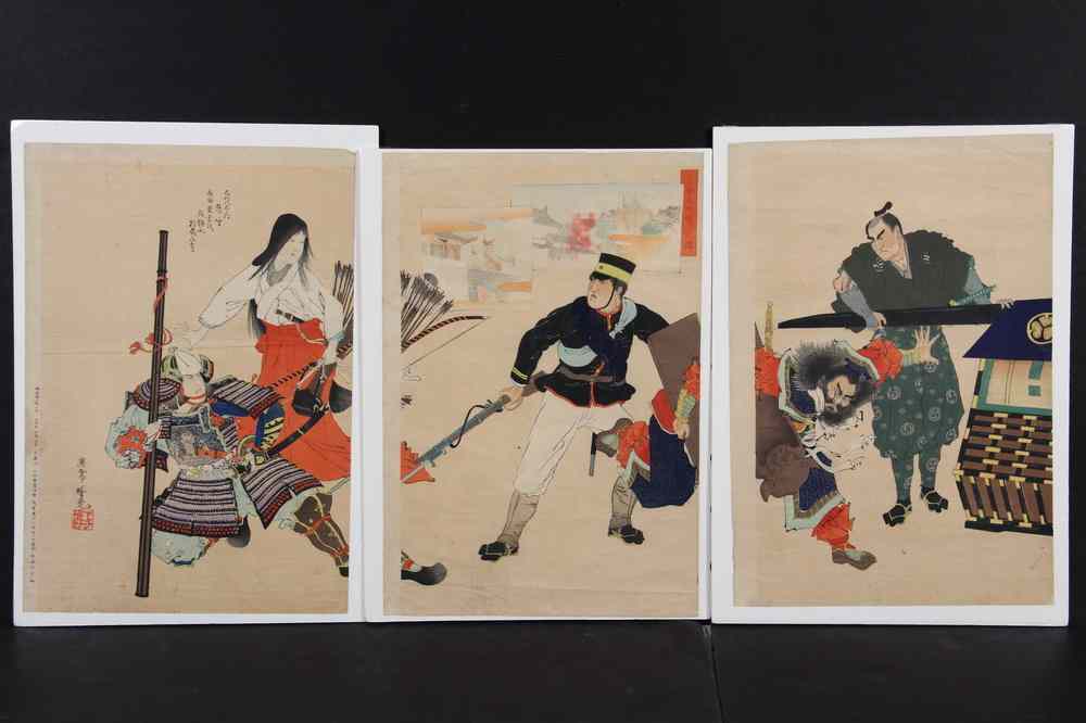 Appraisal: JAPANESE WOODBLOCK PRINT - Oban Triptych Edo Civil War 'Samurai