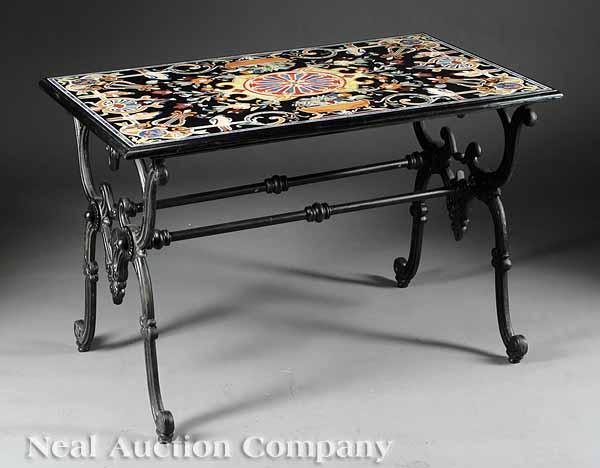 Appraisal: A Charles X-Style Specimen Marble and Iron Conservatory Table the