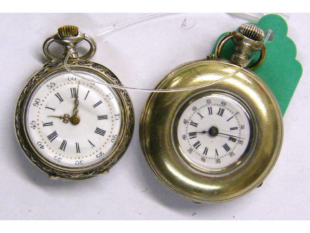 Appraisal: Swiss cylinder silver Niello engraved fob watch and a nickel