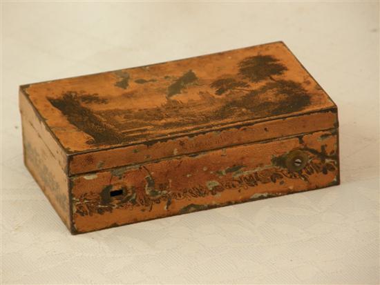 Appraisal: th century French miniature musical box with an orange lacquered