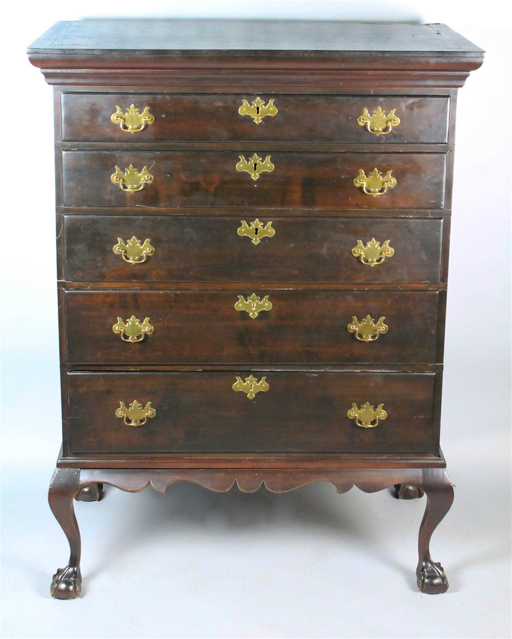 Appraisal: QUEEN ANNE STYLE MAHOGANY TALL CHEST OF DRAWERS straight pediment