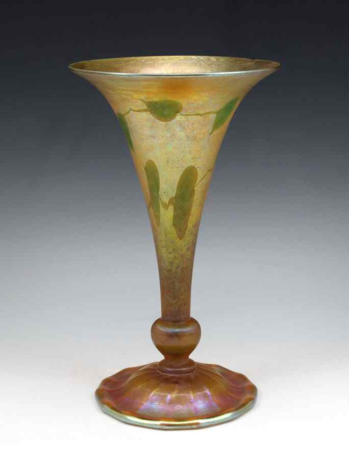 Appraisal: TIFFANY FAVRILE IVY DESIGN ART GLASS VASE A '' tall