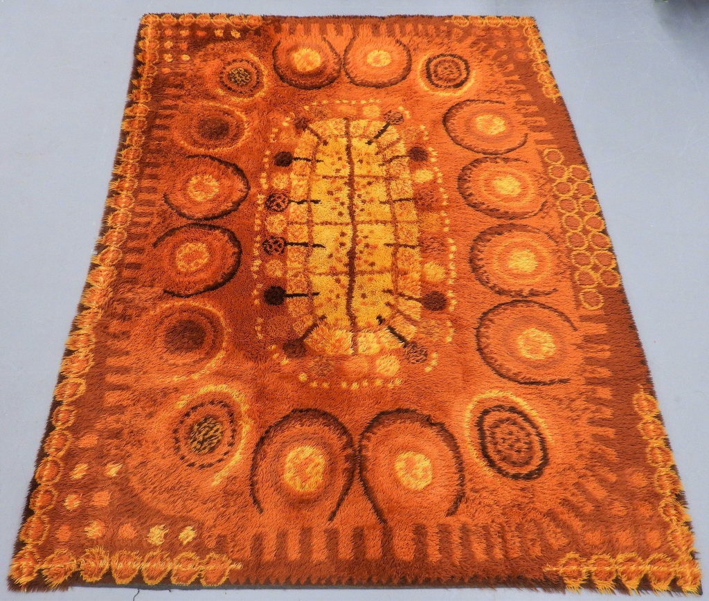 Appraisal: VINTAGE RYA ORANGE BROWN SHAG ROOM SIZE RUG Sweden -