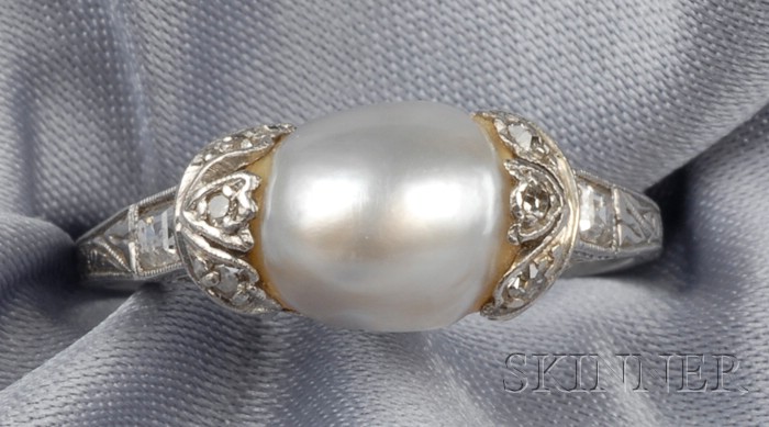 Appraisal: Art Deco Platinum Pearl and Diamond Ring set with a