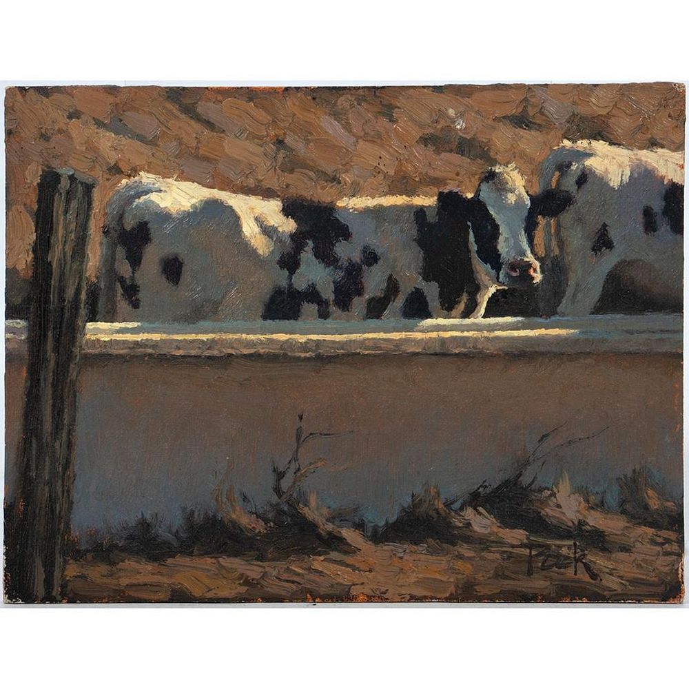 Appraisal: Carol Peek b American Oil on board Cows in a