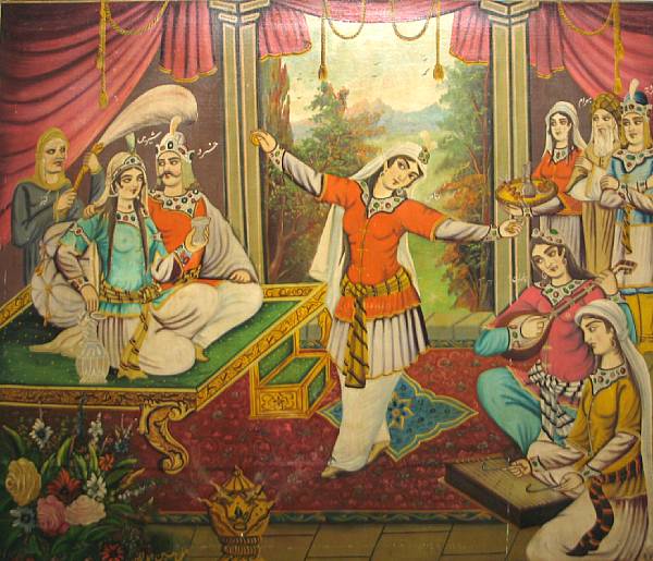 Appraisal: A Qajar painting th century oil on canvas height ft