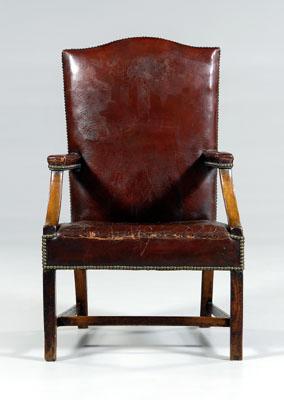 Appraisal: George III leather library chair fine burgundy early leather upholstery