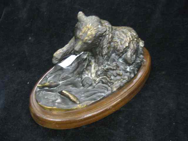 Appraisal: Brien Bronze Figurie of Bear Fish '' long '' tall