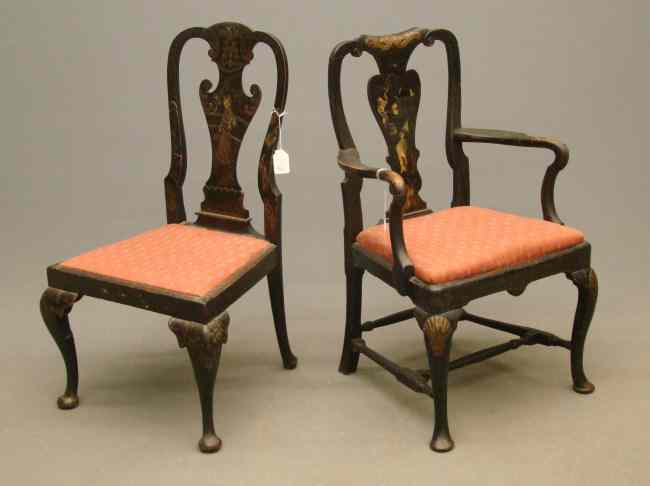 Appraisal: Pair decorative Chinoisserie chairs one arm '' Seat Ht ''