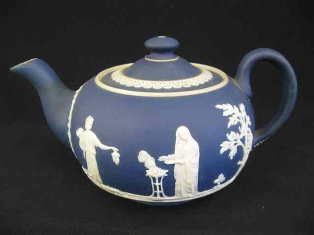 Appraisal: Wedgwood Dark Blue Jasperware Teapot classical maidens in the garden