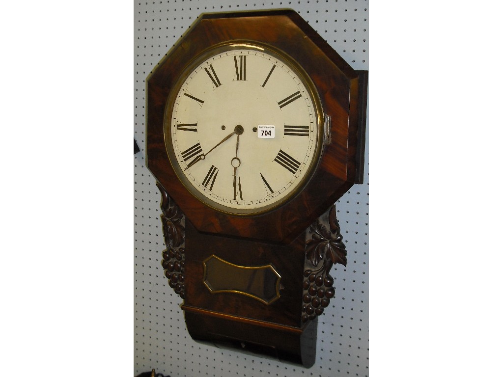 Appraisal: Mahogany double fusee drop dial wall clock within an octagonal