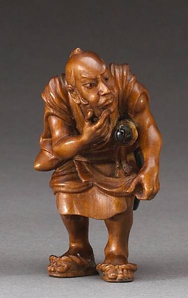 Appraisal: A boxwood figural study By Seiko Azuma Katsuro - Portraying