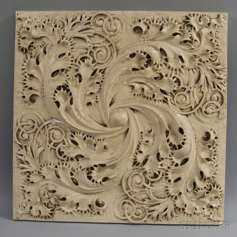 Appraisal: Plaster Architectural Plaque After Louis Sullivan cream-colored finish with ornamental