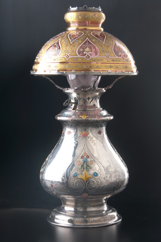 Appraisal: Tiffany Co Makers enameled silver oil lamp in the Saracenic