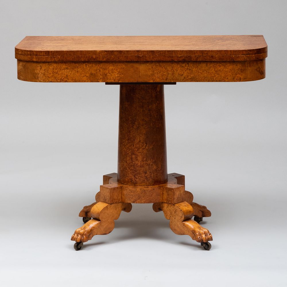 Appraisal: Classical Bird's Eye Maple Fold Over Card Table Fitted with