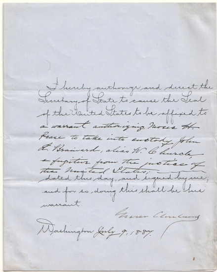 Appraisal: CLEVELAND GROVER Partly-printed Document Signed as President ordering the Secretary