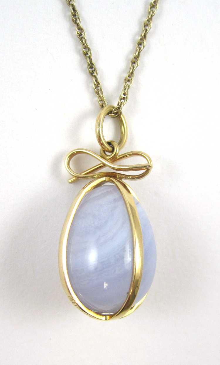 Appraisal: BLUE LACE AGATE PENDANT NECKLACE suspended on a - rolled