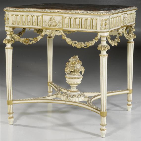 Appraisal: PAINTED CENTER TABLE Louis XVI German th century Fluted and