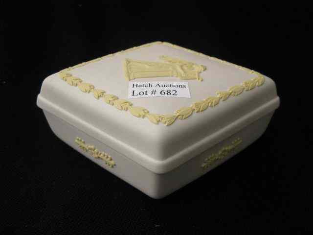 Appraisal: Wedgwood Jasperware Dresser Box yellow on ivory scene of maiden