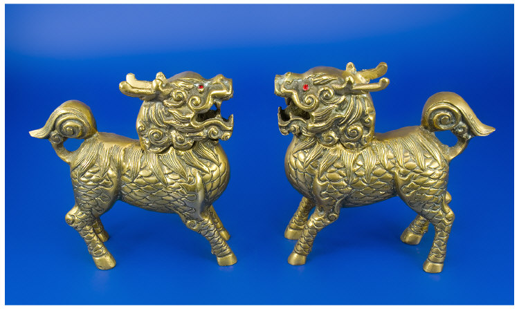 Appraisal: Pair of Chinese Brass Mythical Dog of Fo Figures Both