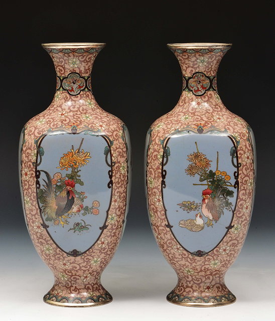 Appraisal: A pair of Japanese cloisonne vasesMeiji periodeach decorated with four