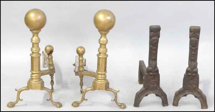 Appraisal: PAIR OF IRON ANDIRONS Together with a pair of brass