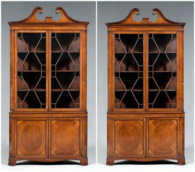 Appraisal: Pair Chippendale style corner cabinets of inlaid mahogany each with