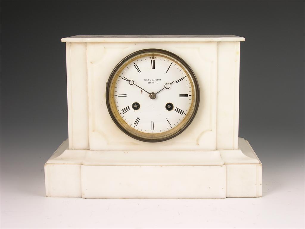 Appraisal: A French white marble mantel clock