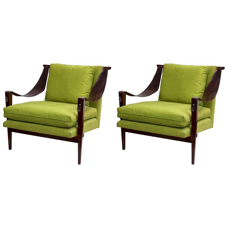 Appraisal: Enfield Modern Armchairs w Leather Swing Arms Pair of Phillip